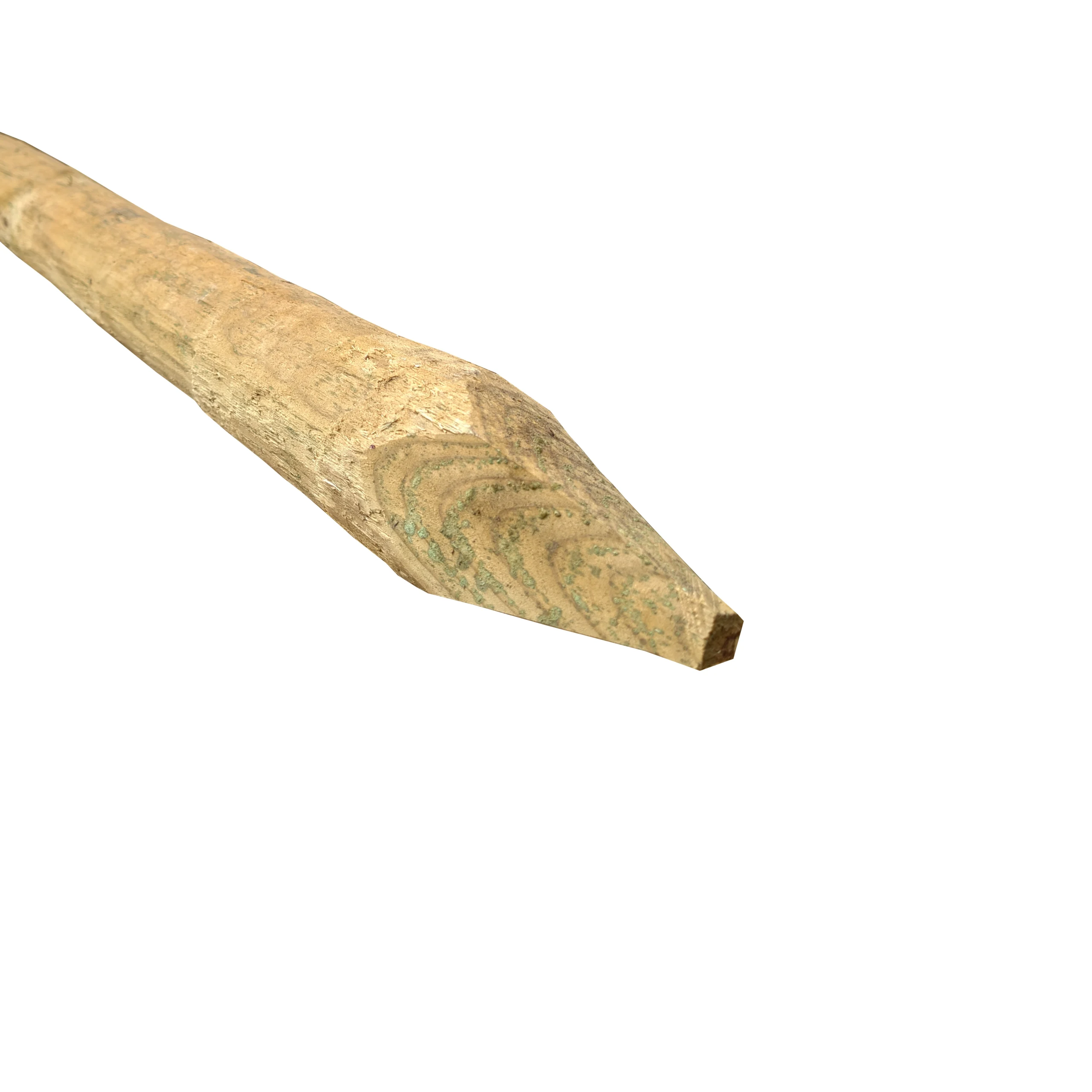 green treated, peeled fence posts 75mm, with a pointed end