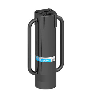 Birkdale post rammer, black cylinder with a D shaped handle on each side.