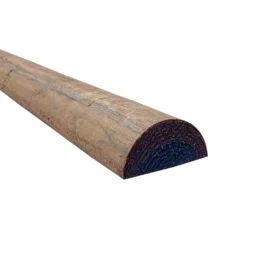 creosoted half round rails, dark brown in colour, on a white background.