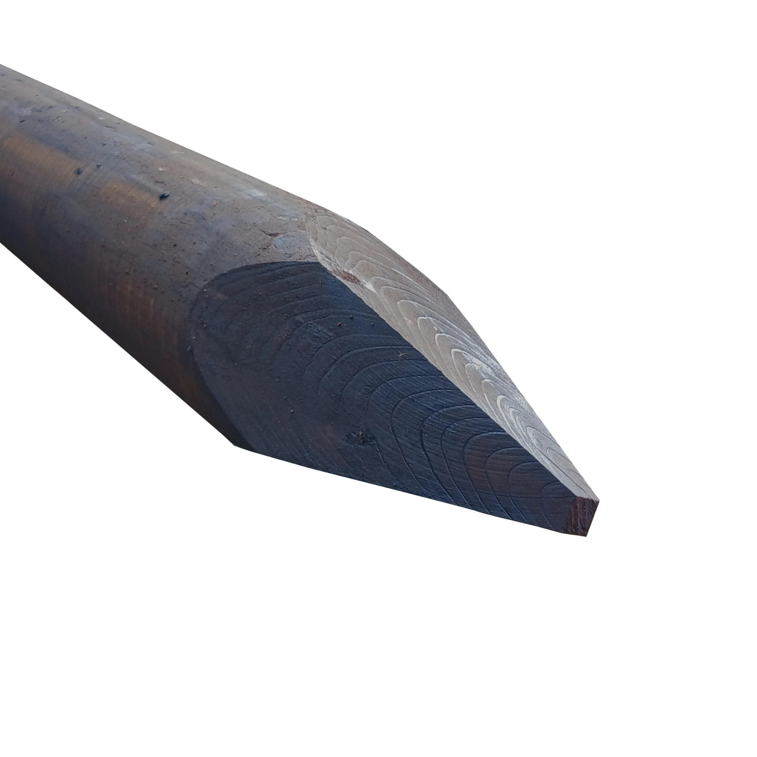 3m creosoted strainer. 150mm creosoted machine round, pointed one end, dark brown in colour.
