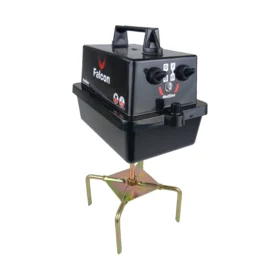 Right angled view of the Hotline Falcon Fencer 12v battery energiser featuring high and low power settings for electric fencing applications.