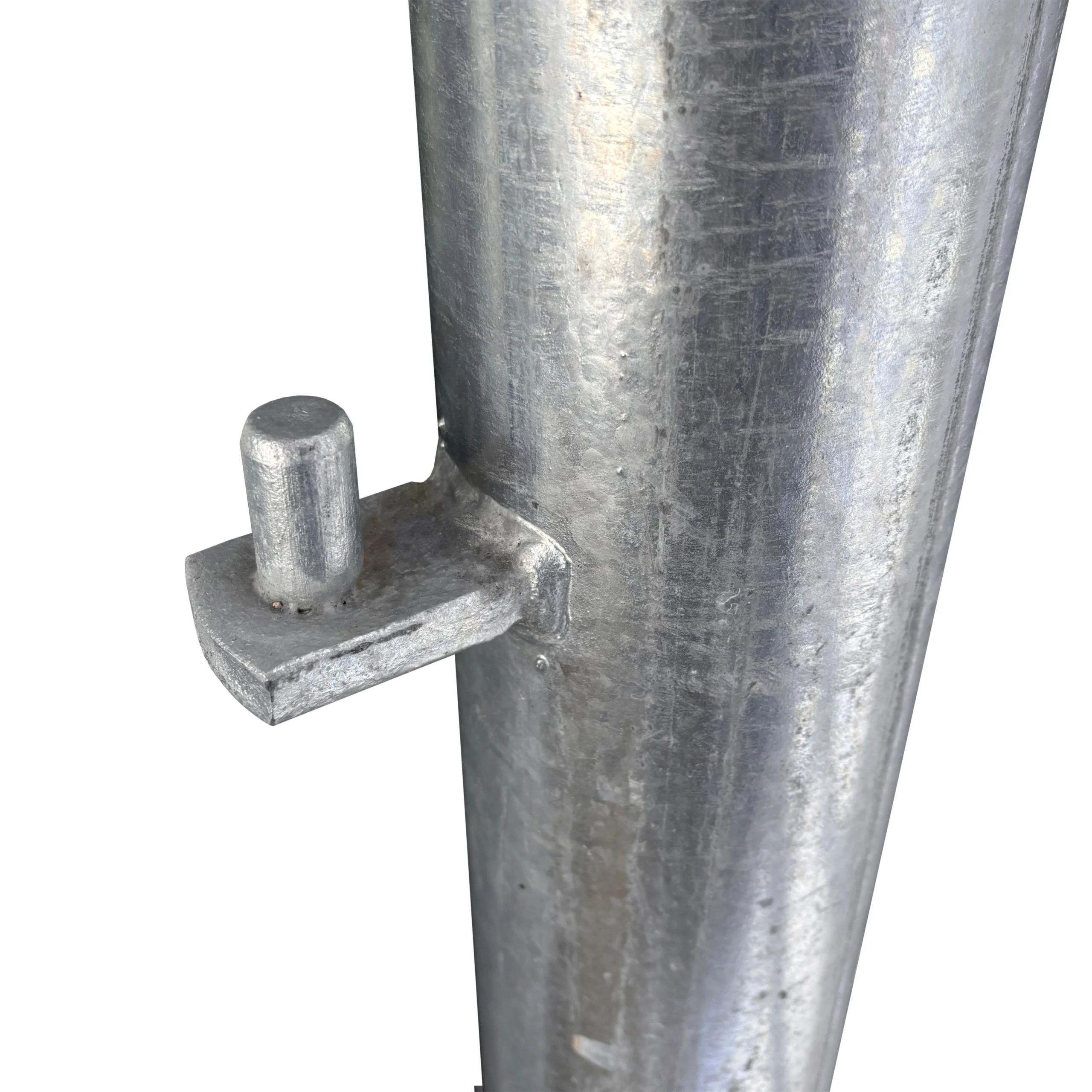 metal gate post with welded hooks.