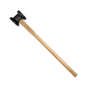 Fencing maul, black head with a wooden handle on a white background.