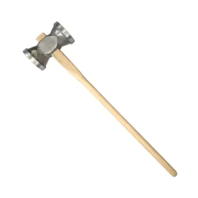 Aluminium fencing maul. Silver aluminium hammer head, with a long ash handle.