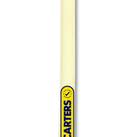 long handled muck fork, light brown ash handle, dark blue 4 pronged fork head.