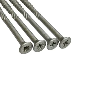 Four ForgeFast exterior elite screws showing the POZI head