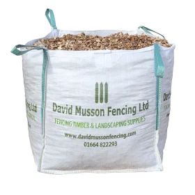 An 800kg bulk bag of landscaping woodchip against a white background