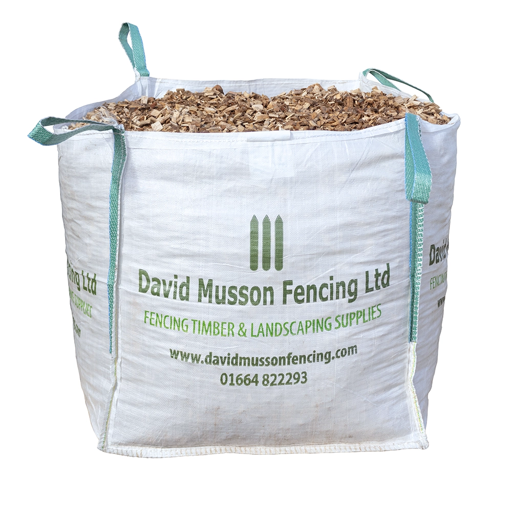 An 800kg bulk bag of landscaping woodchip against a white background