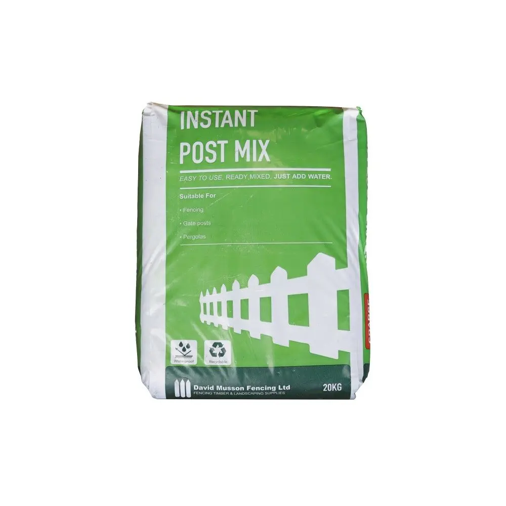 A waterproof bag of post fix against a white background labelled with David Musson Fencing branding