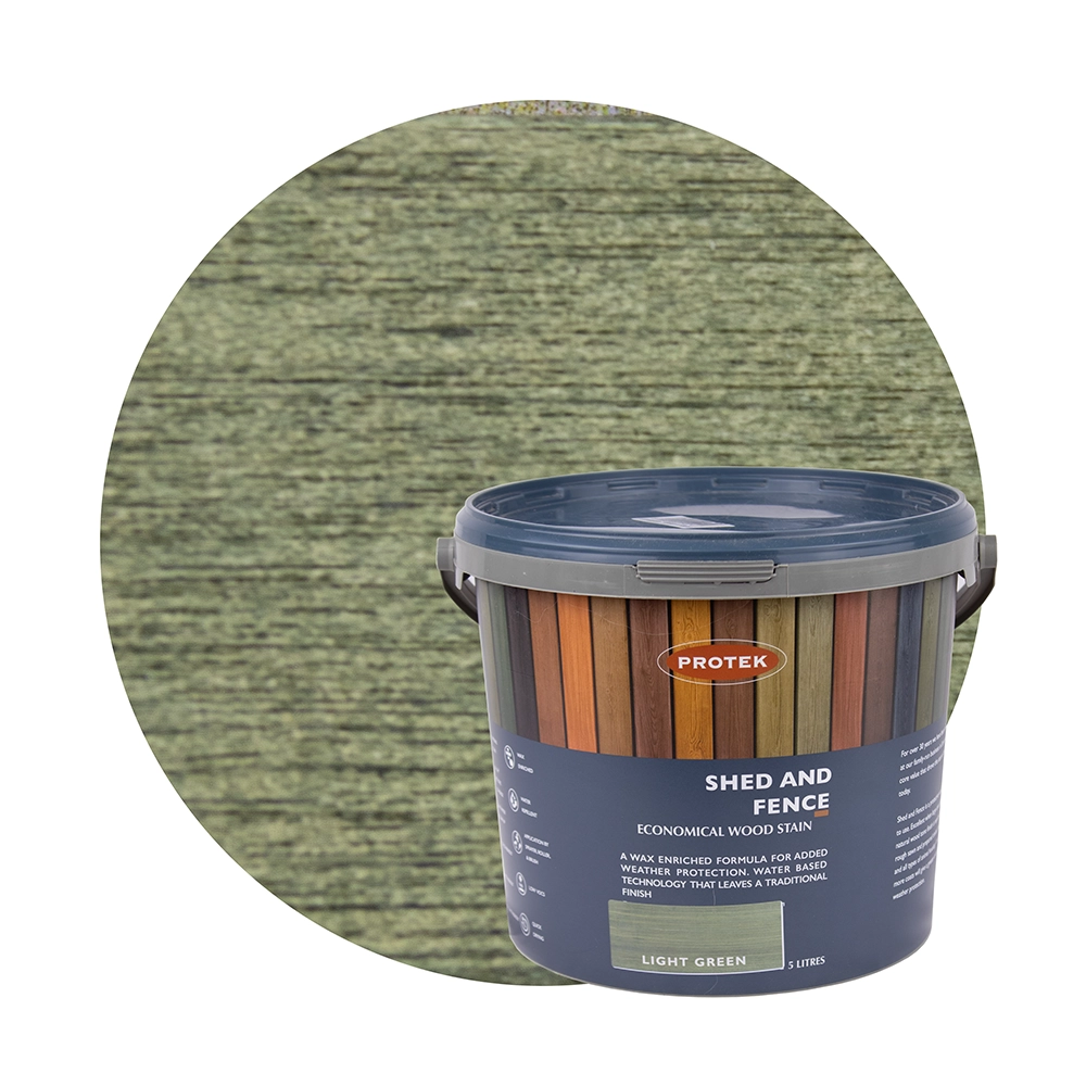 A tub of light green colour shed and fence paint