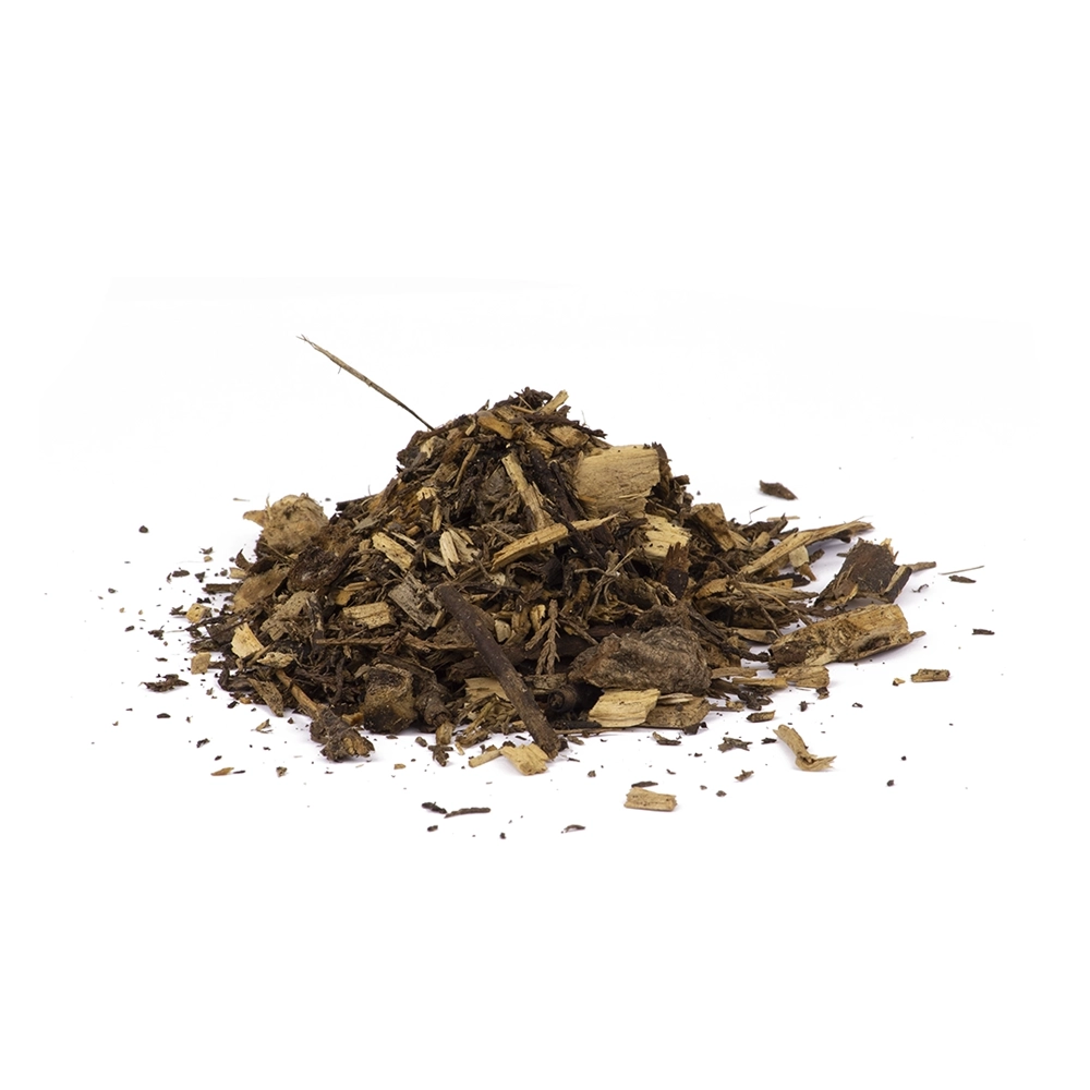 A handful pile of wood mulch