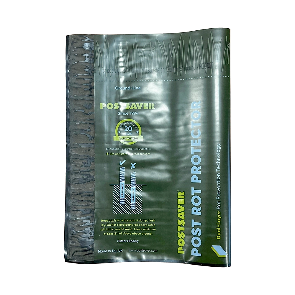 A standard size postsaver pro-wrap rolled our against a white background.