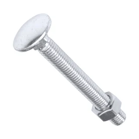 The top side of an M12 Coach Bolt with an M12 nut screwed on against a white background