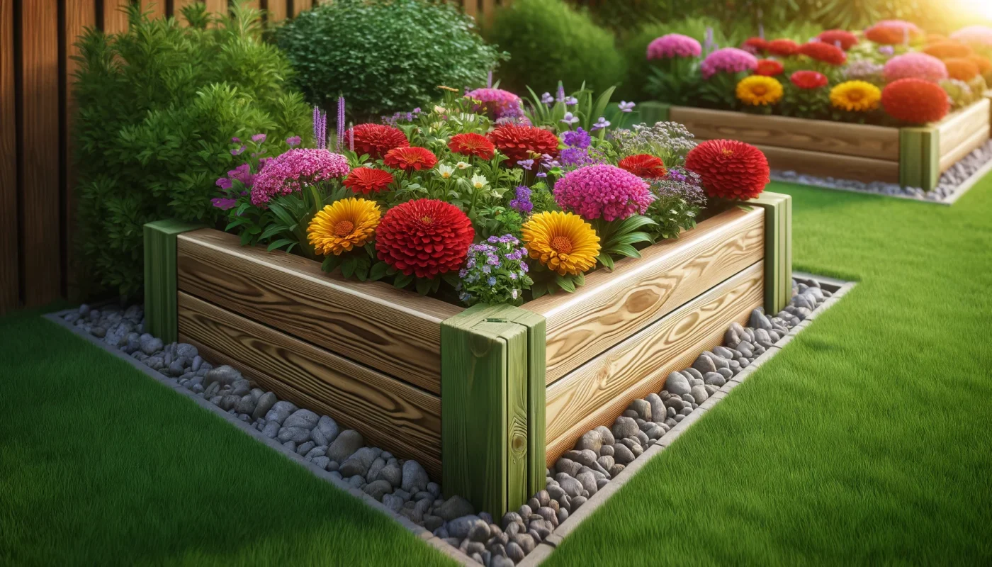 A timber raised bed used for flower
