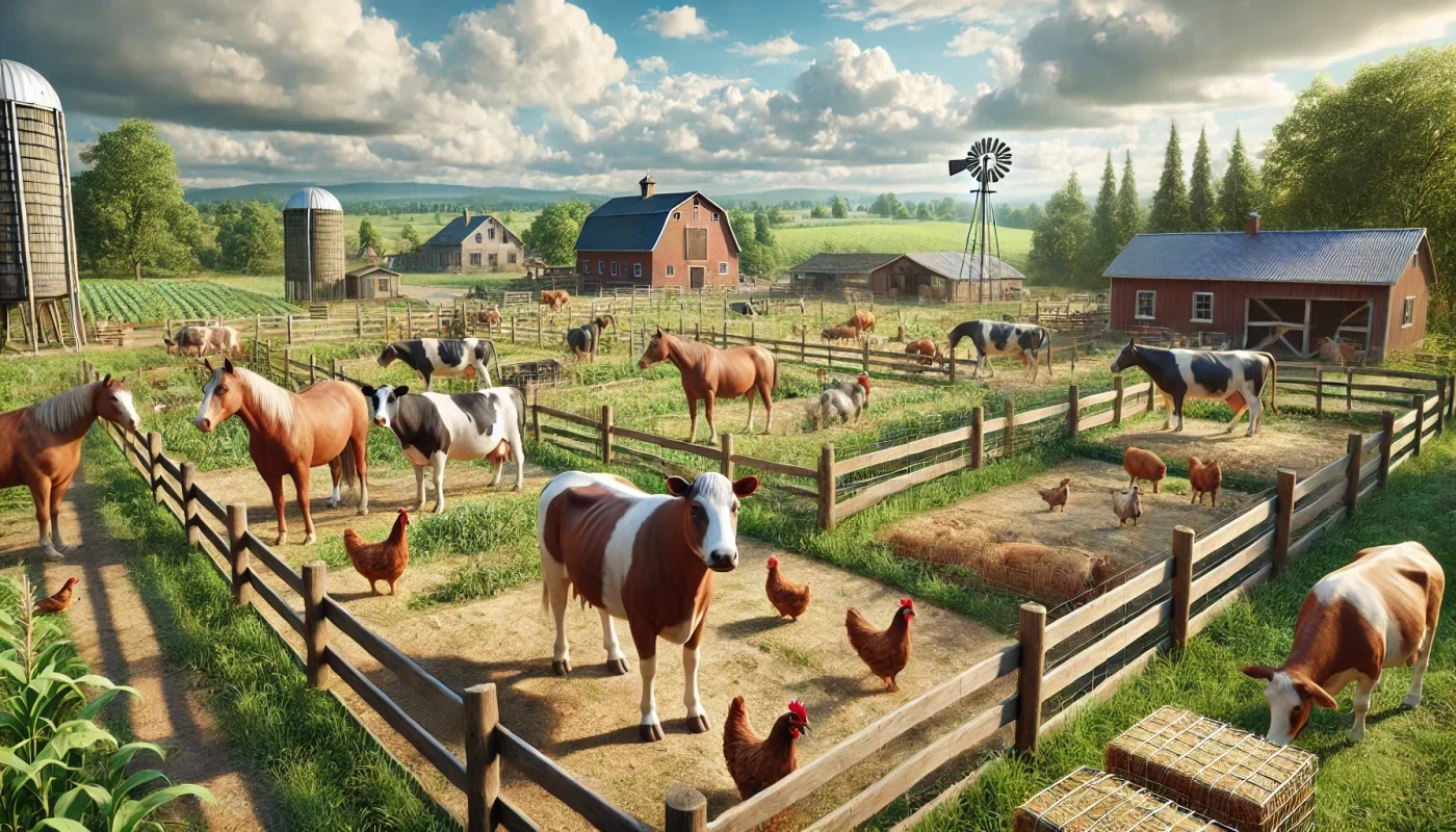 image of farm fencing with animals in the background