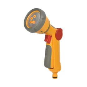 The Hozelock Multi Spray Gun Soft Touch from an angle against a white background