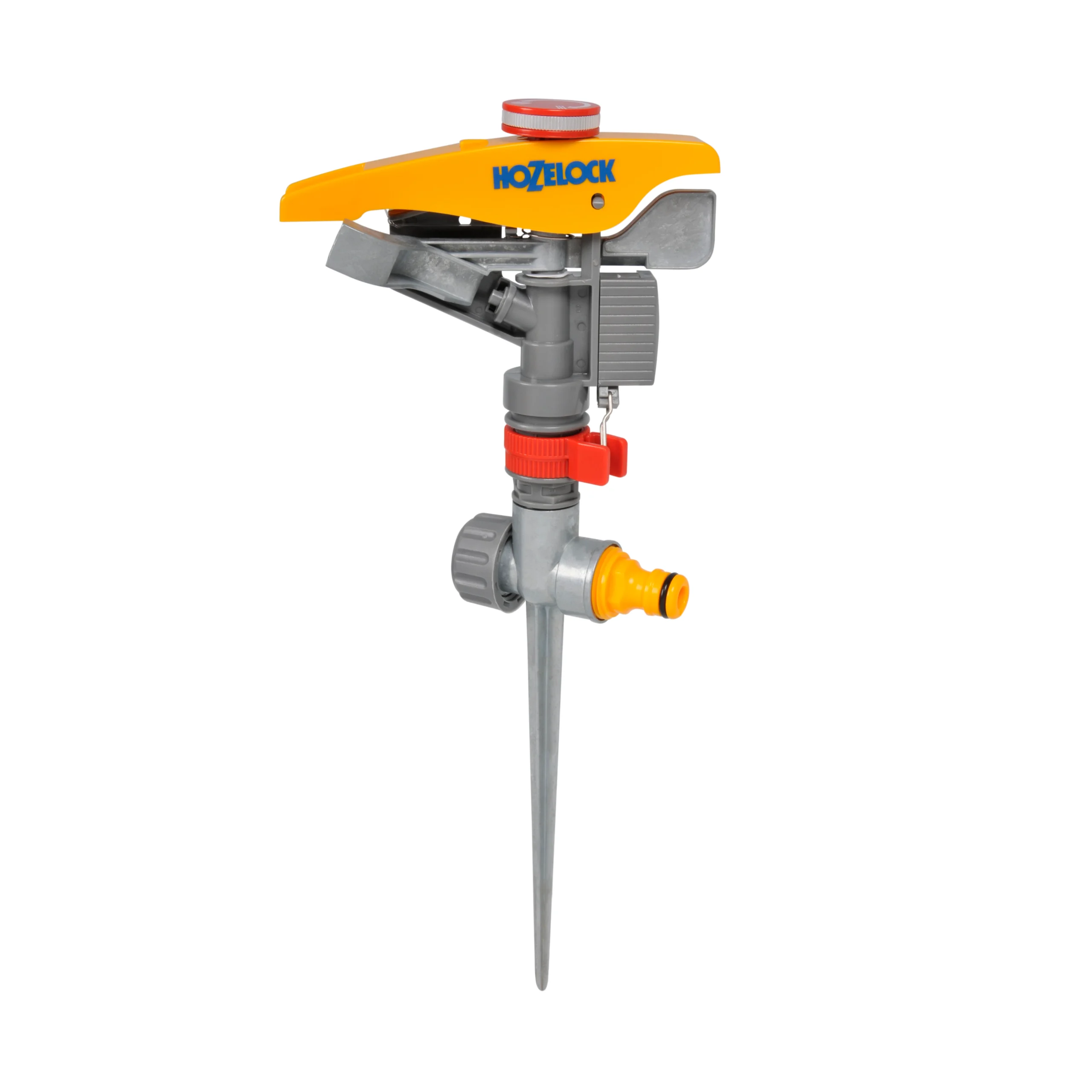 The Hozelock Pulsating Sprinkler set up against a white background