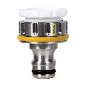 The Hozelock Pro Metal Threaded Tap Connector against a white background