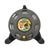 The side view of a Hozelock Compact Free Standing Reel with a 25m long hose included against a white background