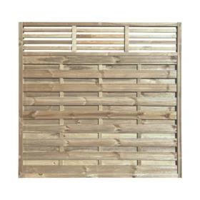 A 1.8m wide by 1.8m high slatted top square horizontal fence panel against a white background