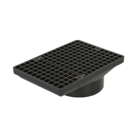 A spare rectangular hopper and grid for underground drainage pipe against a white background