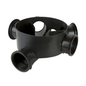 A shallow access chamber base with 2 socket plugs