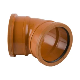 A 110mm diameter 45 degree bend double socket for underground drainage pipe against a white background