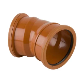 A 110mm diameter 22.5 degree bend double socket for underground drainage pipe against a white background