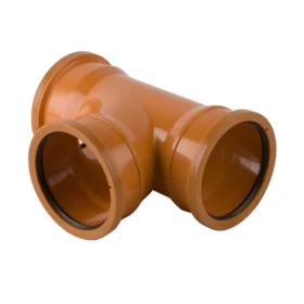 A 110mm diameter 87.5 degree branch triple socket for underground drainage pipe against a white background
