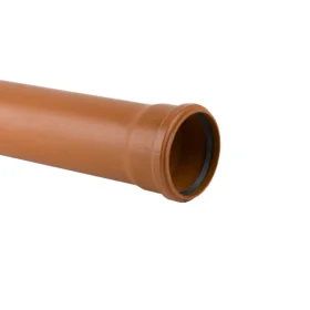 A 3m long brown 110mm drainage pipe with a single socket end against a white background