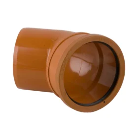 A 110mm diameter 45 degree bend single socket for underground drainage pipe against a white background