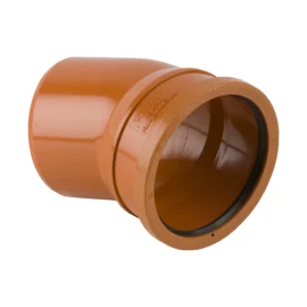 A 110mm diameter 22.5 degree single socket bend for underground drainage pipe