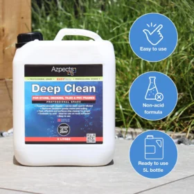 Azpects EasyCare Deep Clean 5L degreaser cleaner displayed outdoors – highlights include easy use, non-acid formula, and large ready-to-use container.