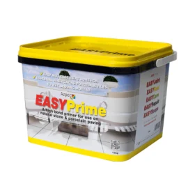 A 15kg tub of EASYPrime slurry primer by Azpects, designed for use as a paving primer on natural stone and porcelain paving. The container highlights its strong adhesion and easy mixing properties for securing tiles to wet mortar.