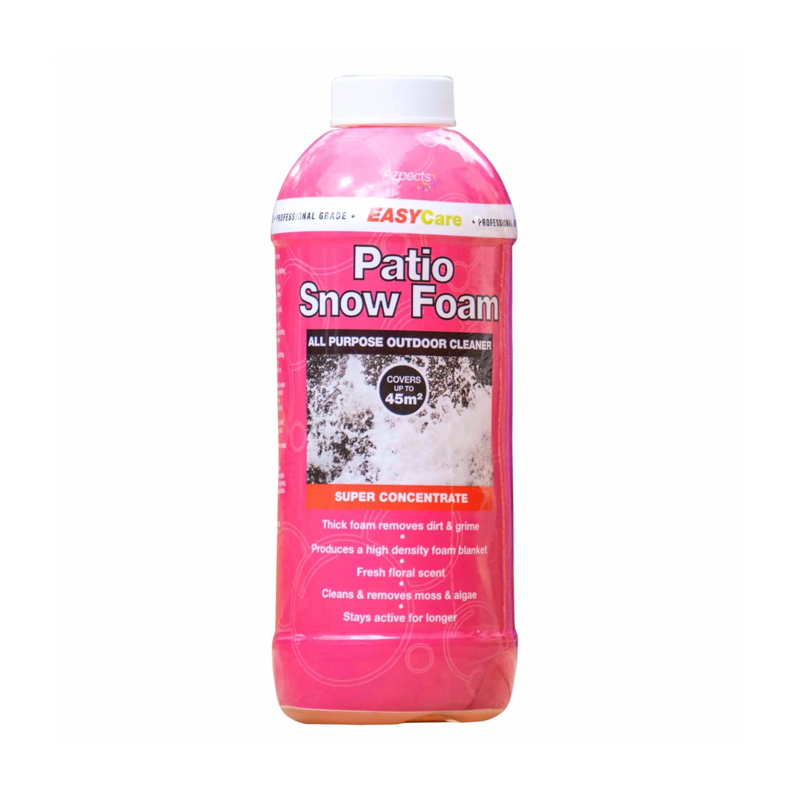 Azpects EasyCare Patio Snow Foam 1L bottle – concentrated patio cleaner with thick foam action, cleans dirt, moss, and algae on outdoor surfaces.