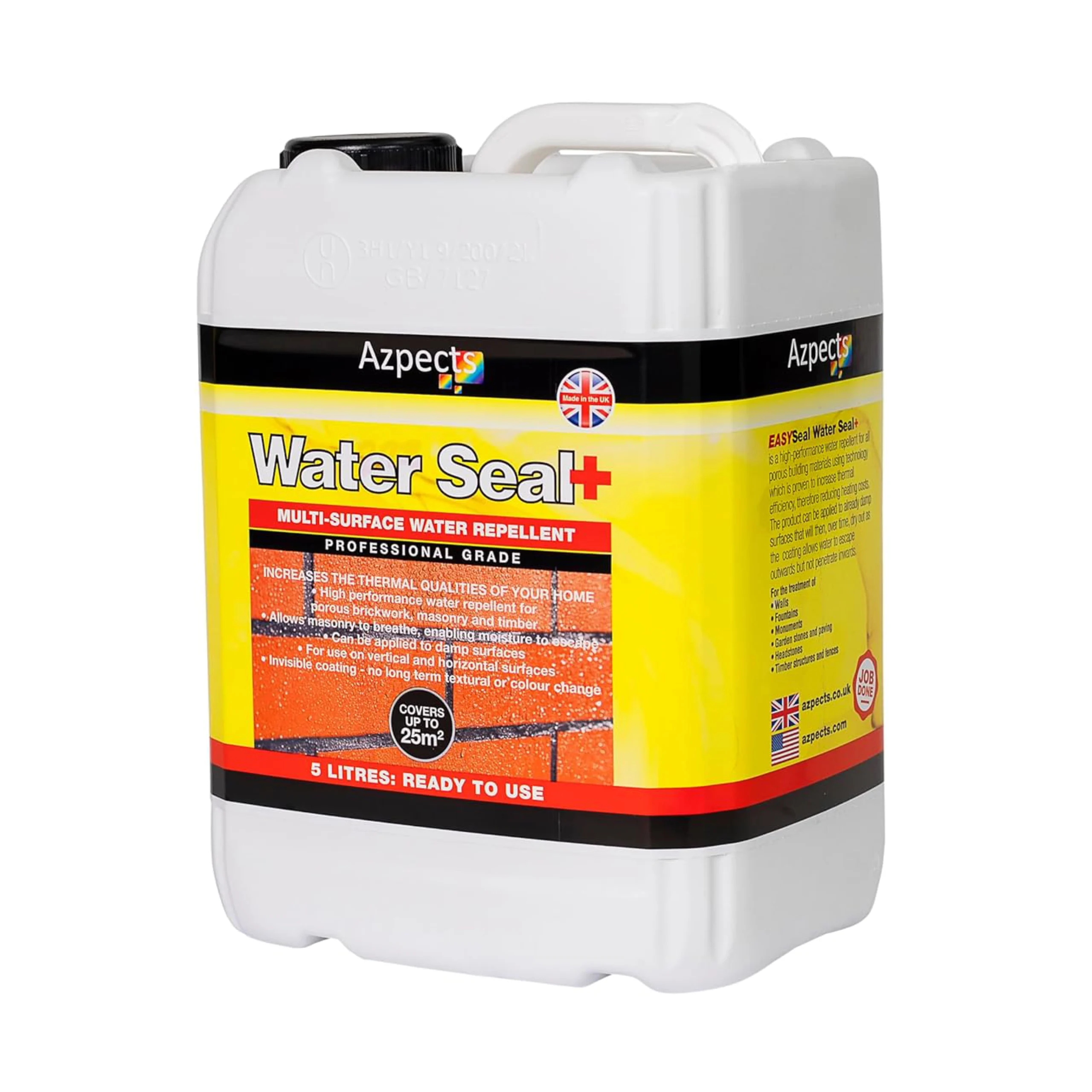 Azpects Easy Seal Water Seal+ 5L container – professional-grade water sealant for multi-surface protection including brick, masonry, stone, and timber.