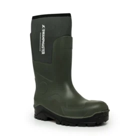Side angle of Swampmaster neoprene wellies – durable green waterproof boots with flexible neoprene upper, ideal for cold weather and outdoor work environments.