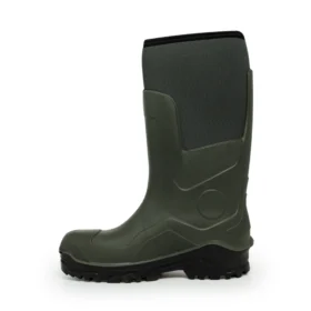 Left-side profile of Swampmaster neoprene wellies – tough green waterproof boots with flexible neoprene shaft and heavy-duty tread, ideal for outdoor workwear.