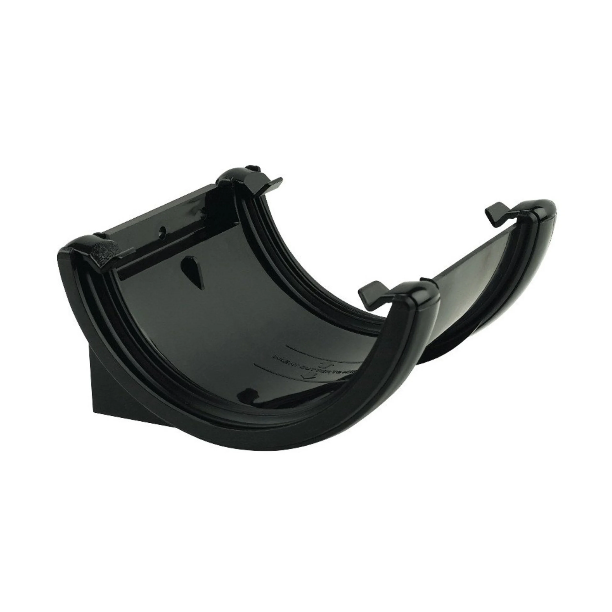 FloPlast 112mm black gutter union bracket for joining half round gutter sections with a secure watertight connection.