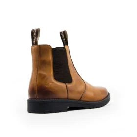 Rear angle of dealer boots non safety in tan leather – premium tan dealer boots with pull loops, elastic side panels, and slip-resistant sole for everyday wear.