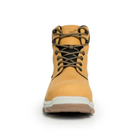 Front view of honey work boots featuring reinforced toe, durable laces, and padded ankle support for reliable performance on tough job sites.