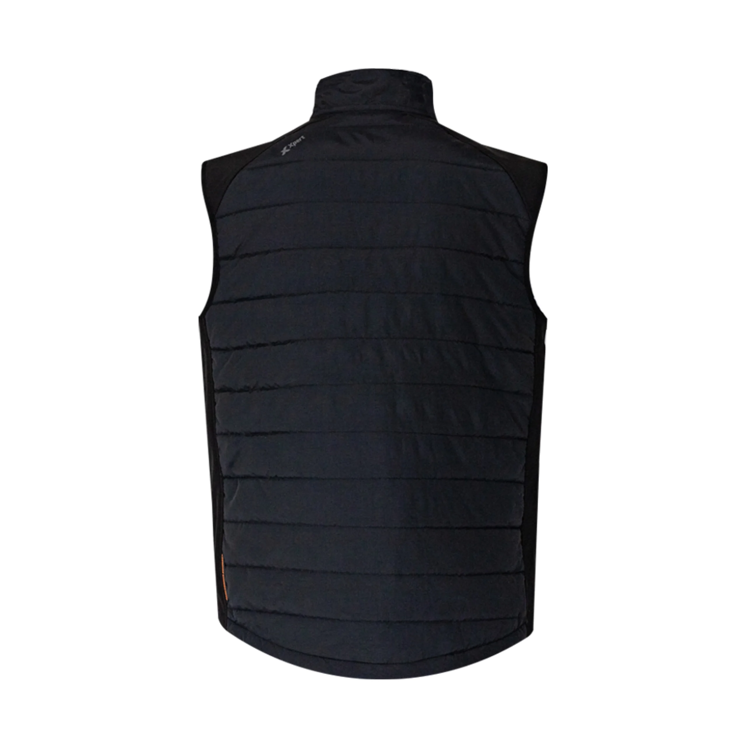 Rear view of gilet body warmer featuring padded panels and sleeveless design—stylish and functional black body warmer for outdoor work or layering.