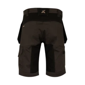 Rear view of grey and black Pro Stretch work shorts featuring reinforced seams and stretch fabric panels for flexibility and durability on the job site.