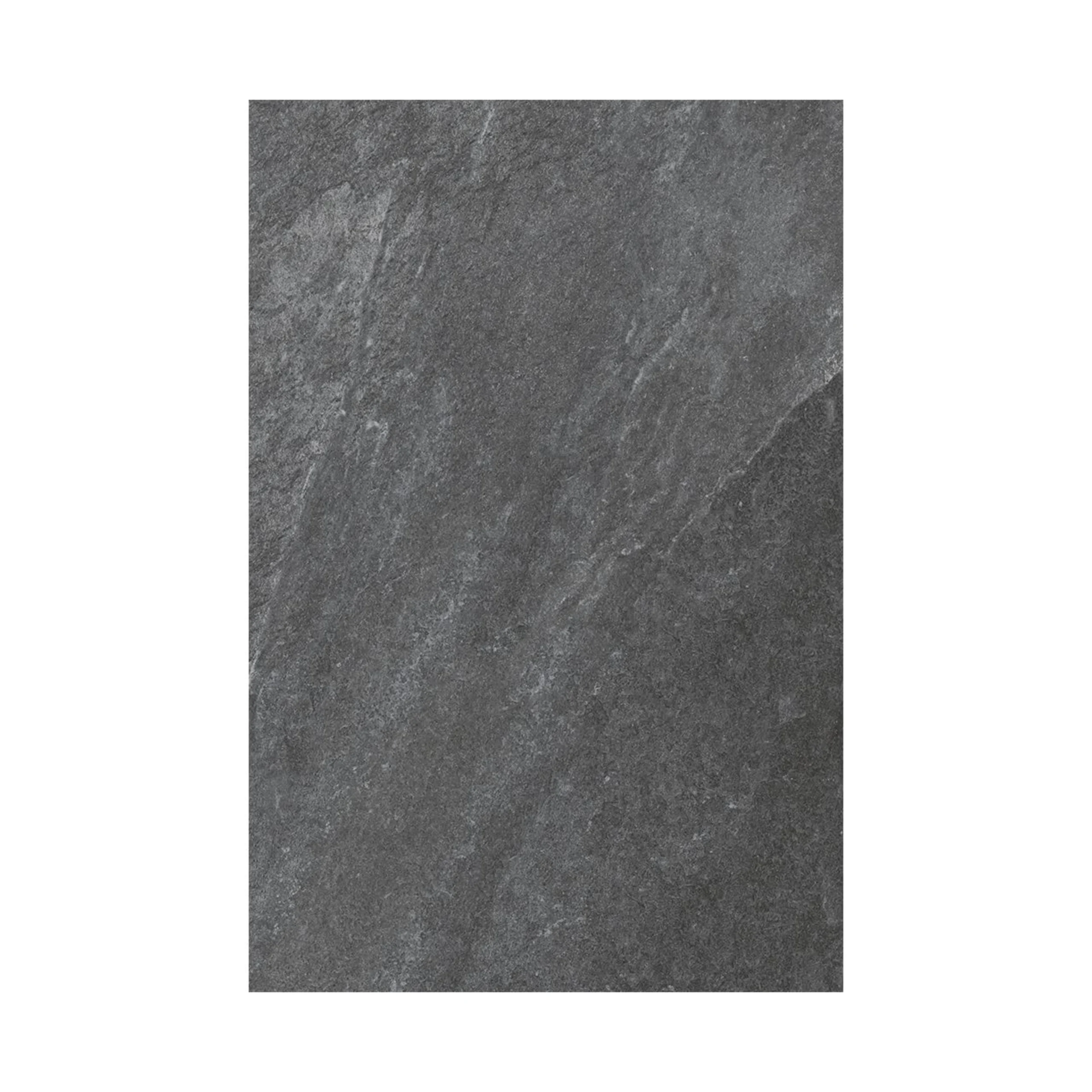 Rasa Nero black porcelain paving slabs 900x600mm with a marble-effect finish, featuring subtle white veining and slip resistant surface.