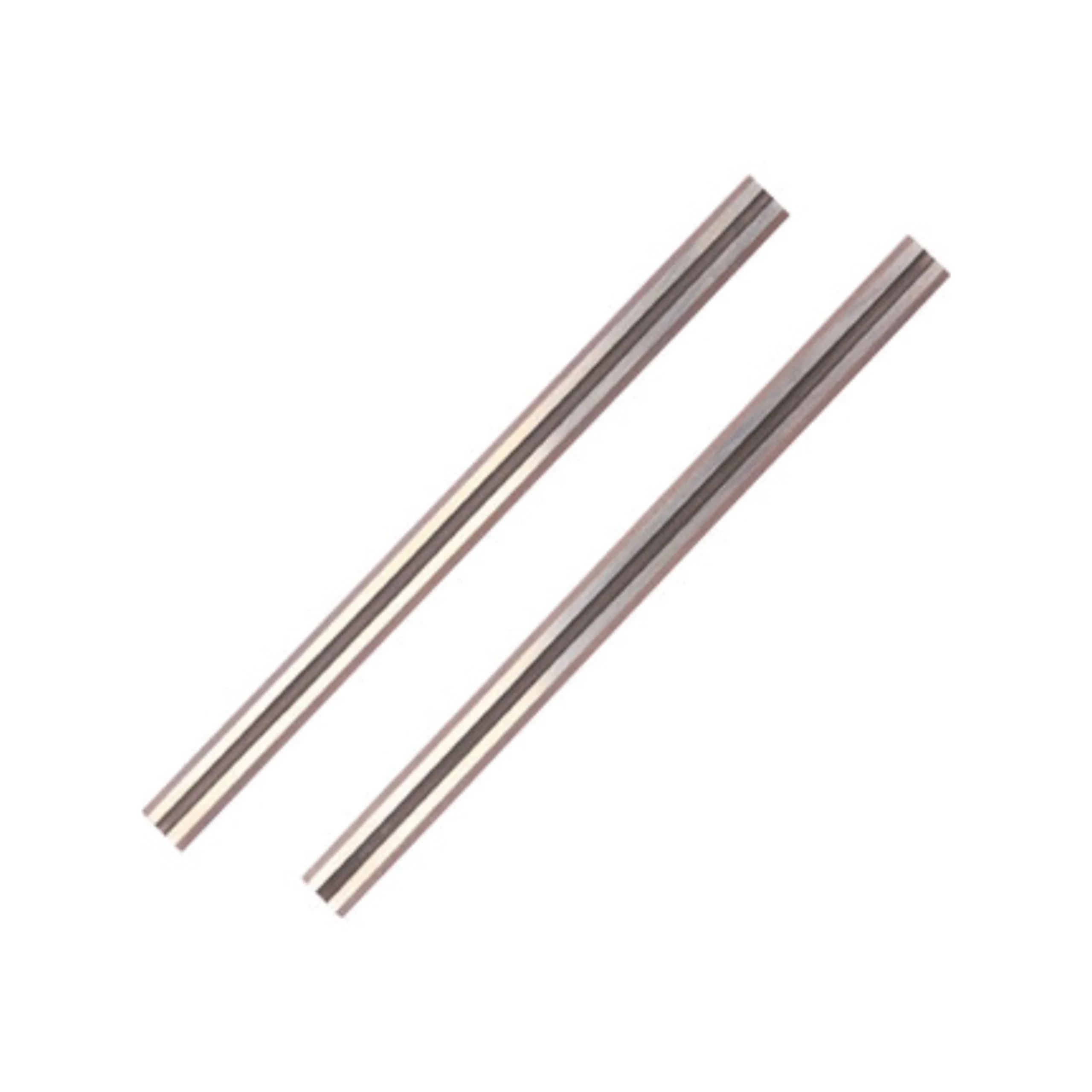 Pair of precision 82mm planer blades made from high-quality steel for smooth, accurate woodworking cuts.