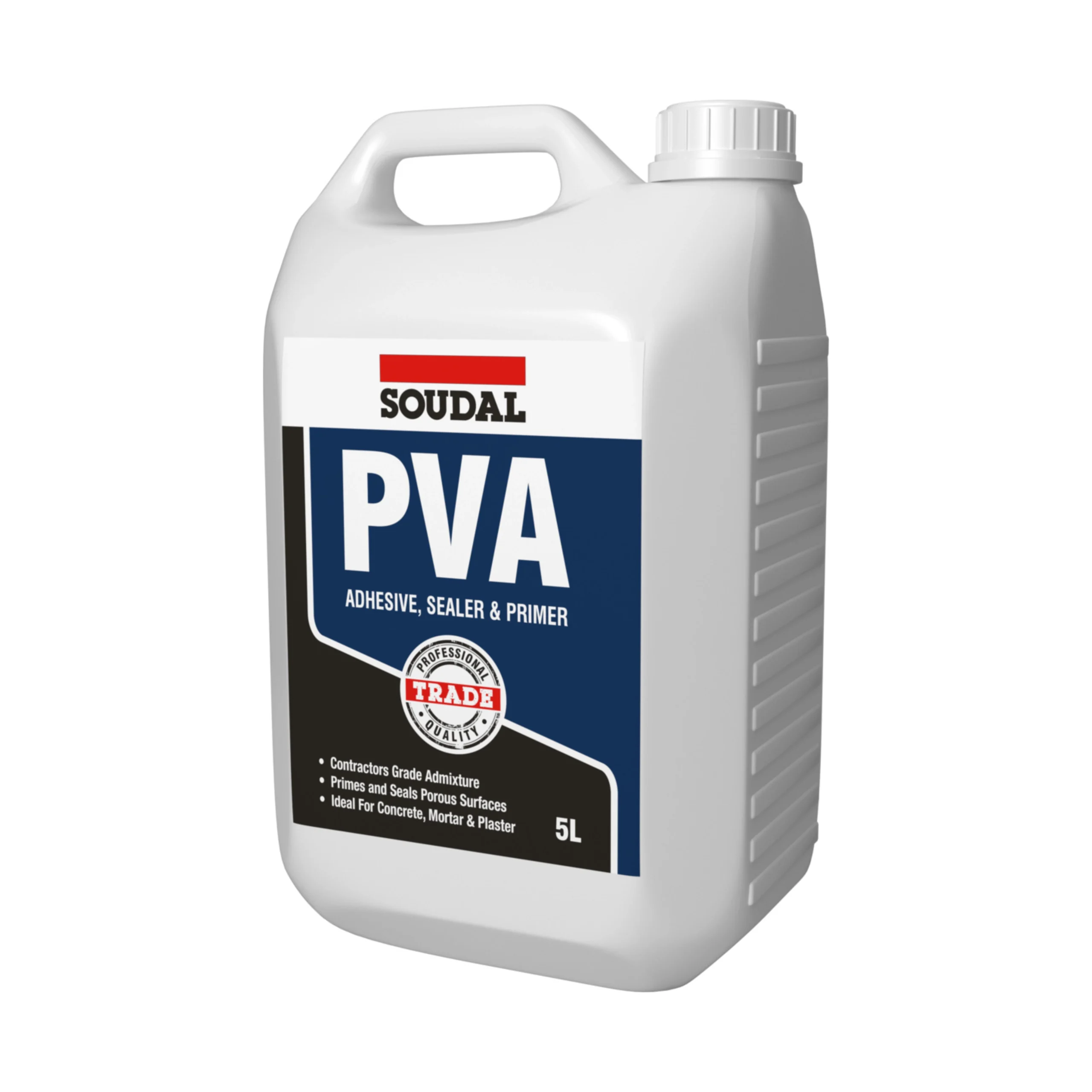 Soudal PVA primer 5L container, multi-use adhesive, sealer and primer for concrete, mortar and plaster.