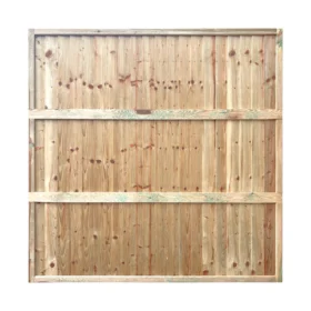 Rear view of closeboard fence panels showing framed construction, horizontal support rails and pressure treated timber for added strength and stability.