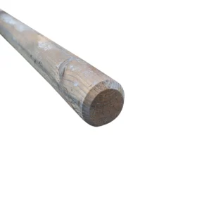 85mm creosoted fence post with machine-rounded timber finish and chamfered top, ideal for agricultural fencing projects.