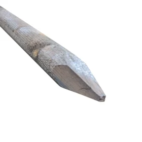 85mm creosoted fence post with machine-rounded timber shaft and pointed end for durable agricultural fencing applications.