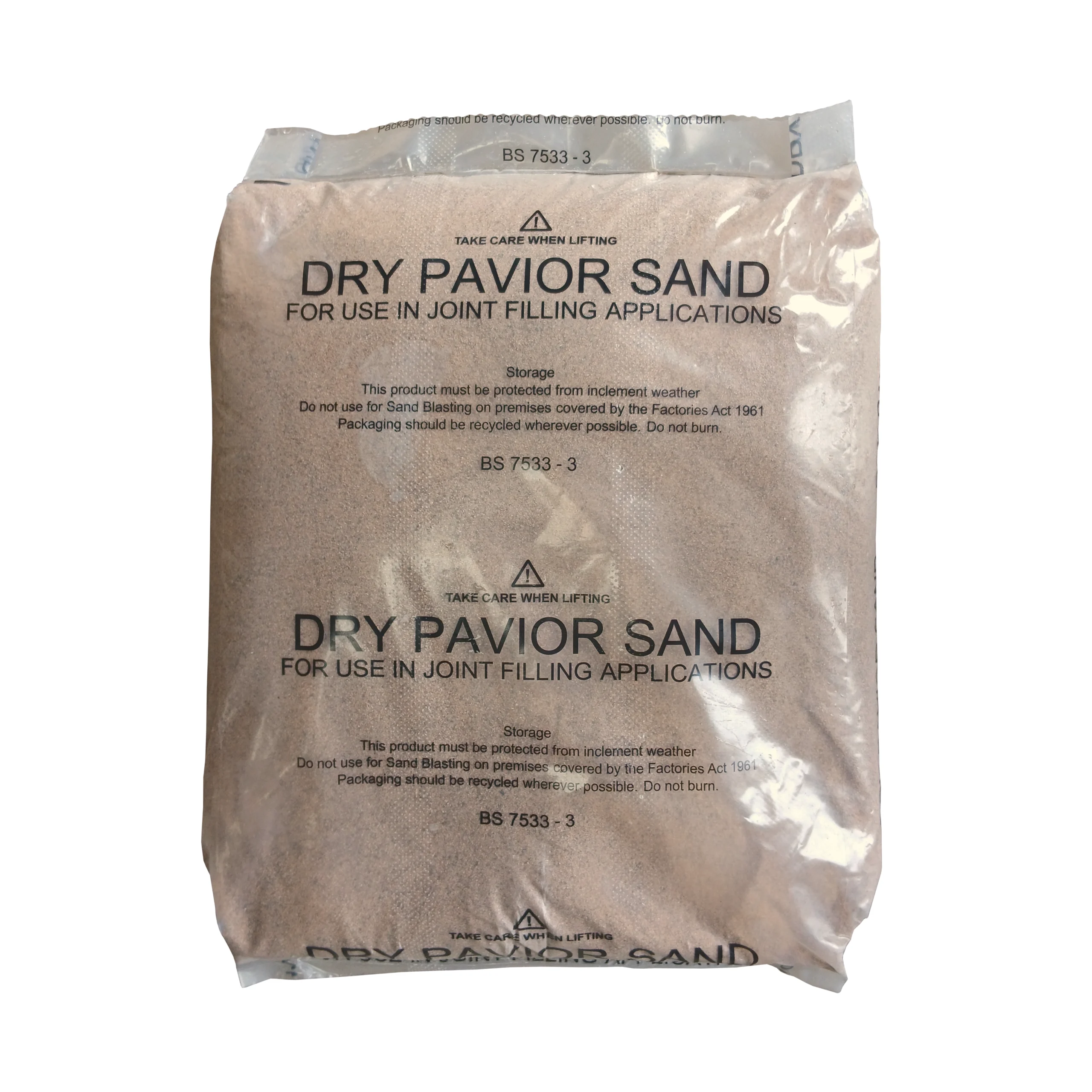 Bag of kiln dried sand for block paving and joint filling applications, ideal for filling paving joints and preventing weed growth between paving slabs.